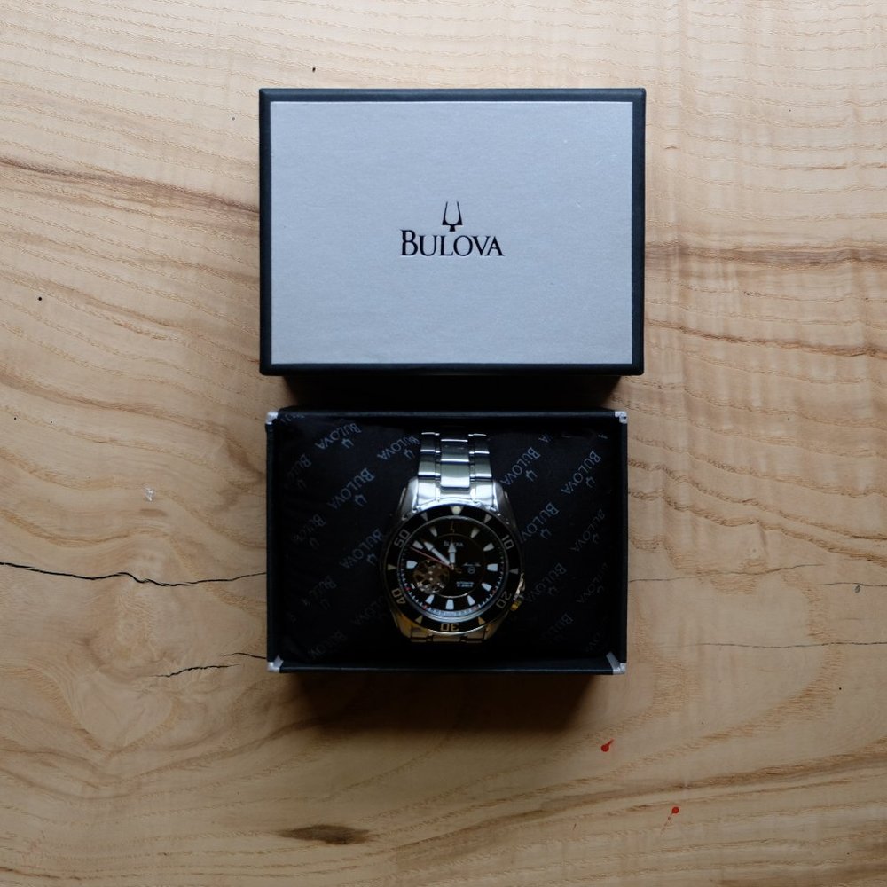 Bulova Marine Star Skeleton Automatic 21 Jewels Silver Tone Men's Watch - Picture 11 of 12